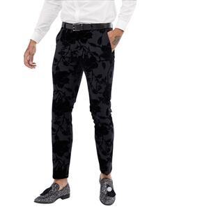 Twisted Tailor Floral Black Velvet Burnout Flocked Pants 34/38 Super Skinny